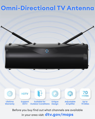 Multi-directional Amplified Outdoor TV Antenna with Powerful Amplifier Booster